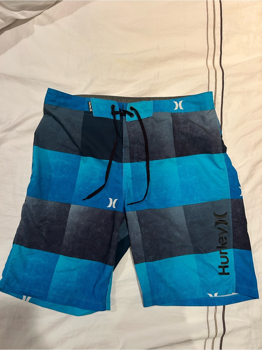 Hurley Men’s Blue and Teal Plaid Board Shorts
